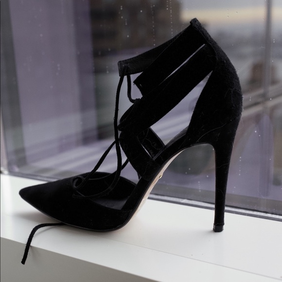 SEXY SLAY | suede lace-front black high heels - Picture 5 of 7